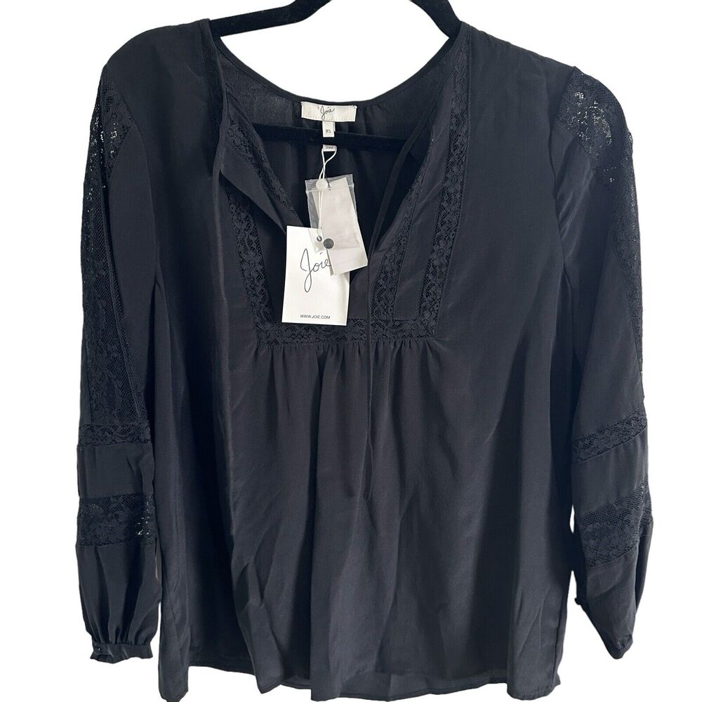 NEW $298 Joie SILK blouse Lace Details XS Durango Vintage Caviar Poet